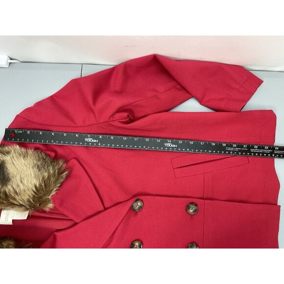 Chicos Pea Coat Jacket Mob Wife Double Breasted Faux Fur Red Womens 1 US 8 - Picture 8 of 9